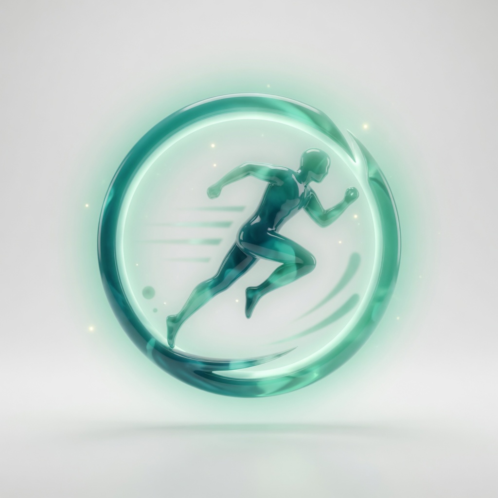 A glass runner in teal and mint, held inside a luminous ring